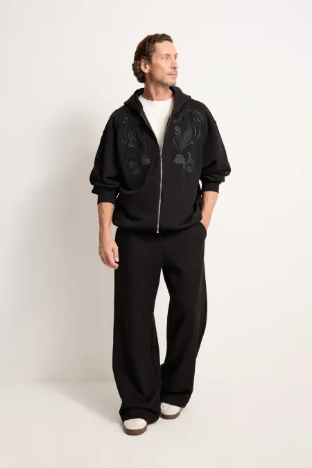 Мужское хлопковое худи на молнии с вышивкой